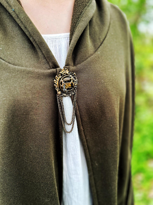 New* Bronze Heraldic w/ Chains Cloak Clasp | Vintage/Repurposed