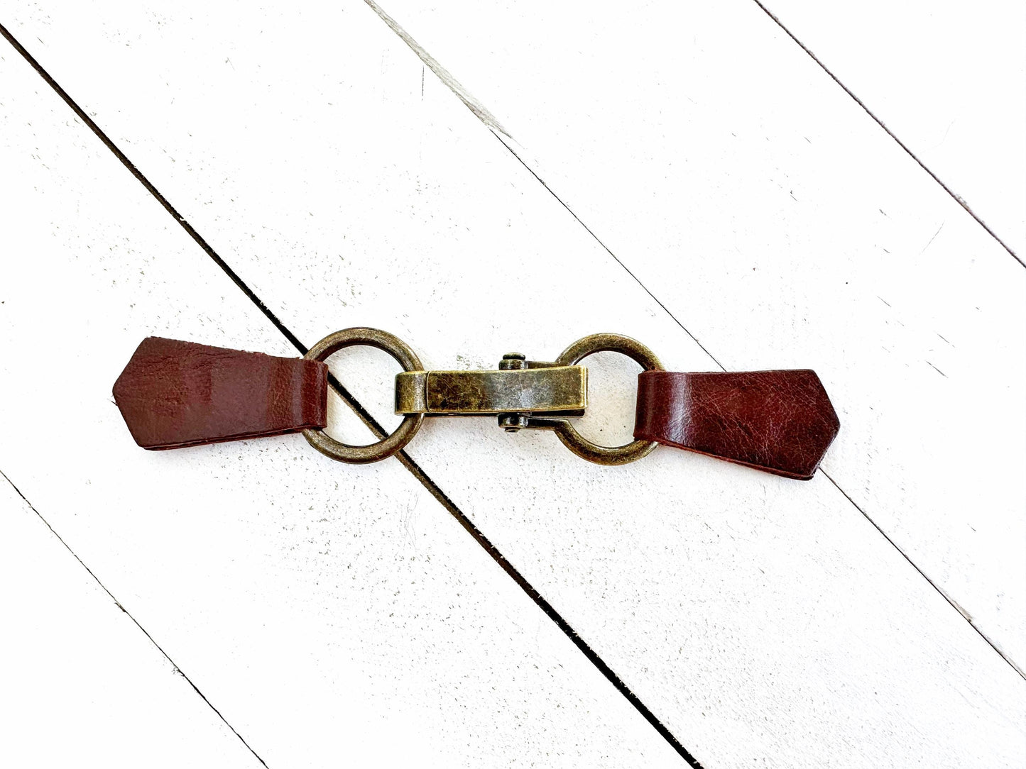 NEW Bronze Buckle & Dark Brown Leather Cinch Clip, Skinny Belt Alternative for Dress, Jacket, Cardigan, Mini-Tailor Button Closure