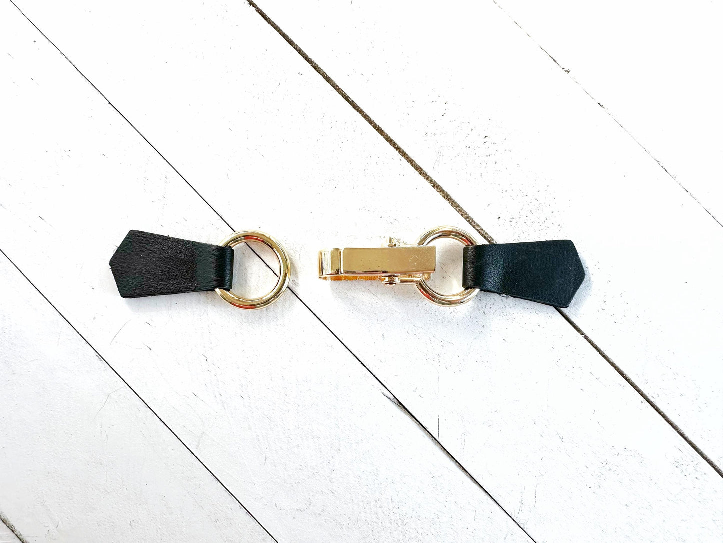 NEW Gold Buckle & Black Leather Cinch Clip, Skinny Belt Alternative for Dress, Jacket, Cardigan, Mini-Tailor Button Closure, KardiKlips