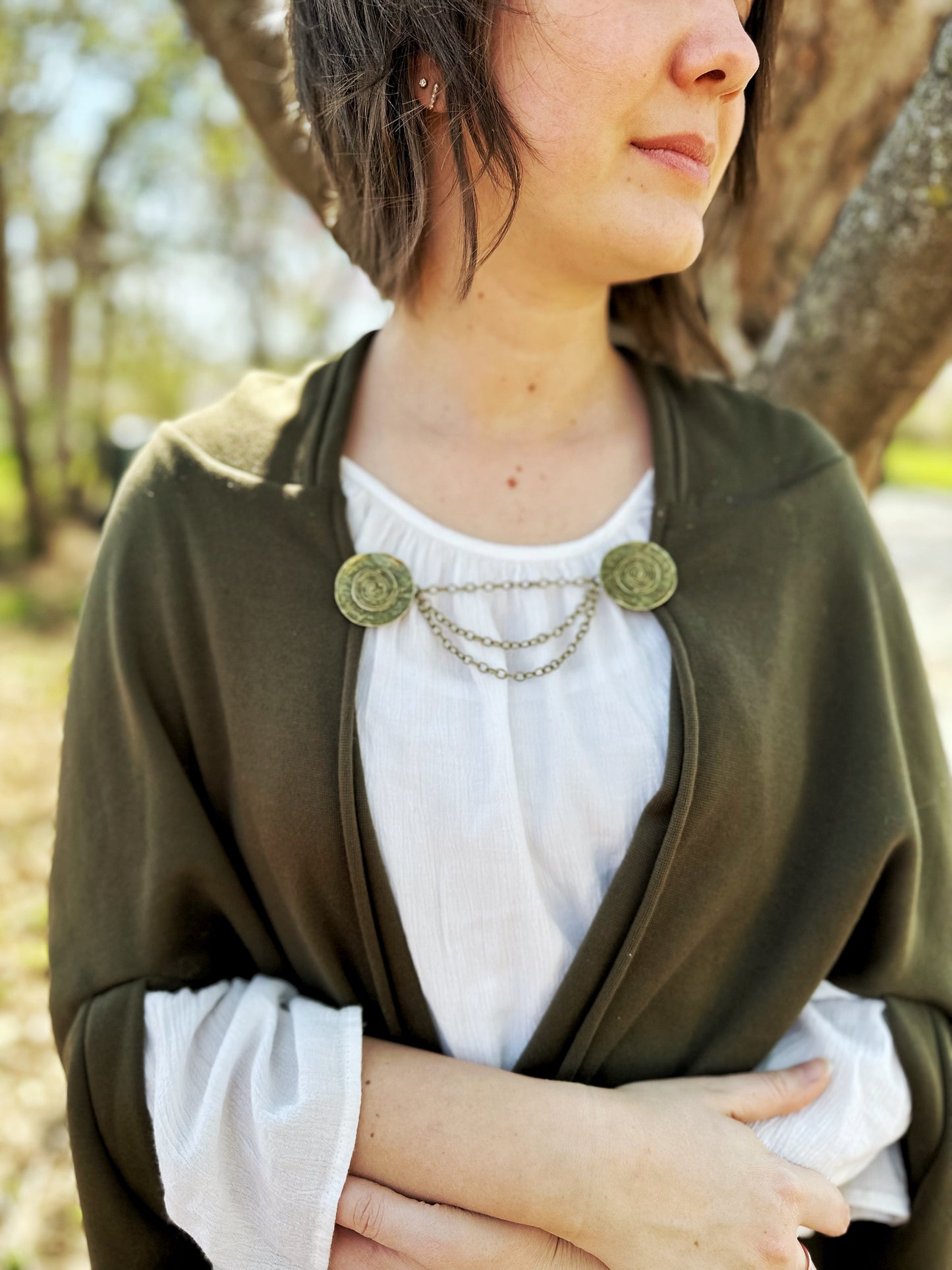 Bronze Metal Medallions w/ Chains Cloak Clasp