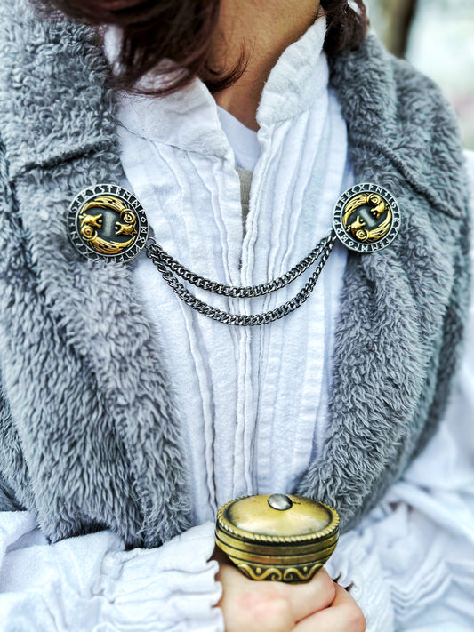 Nordic Wolf Cloak Clasp w/ Chain (Stainless Steel, Two-Toned)