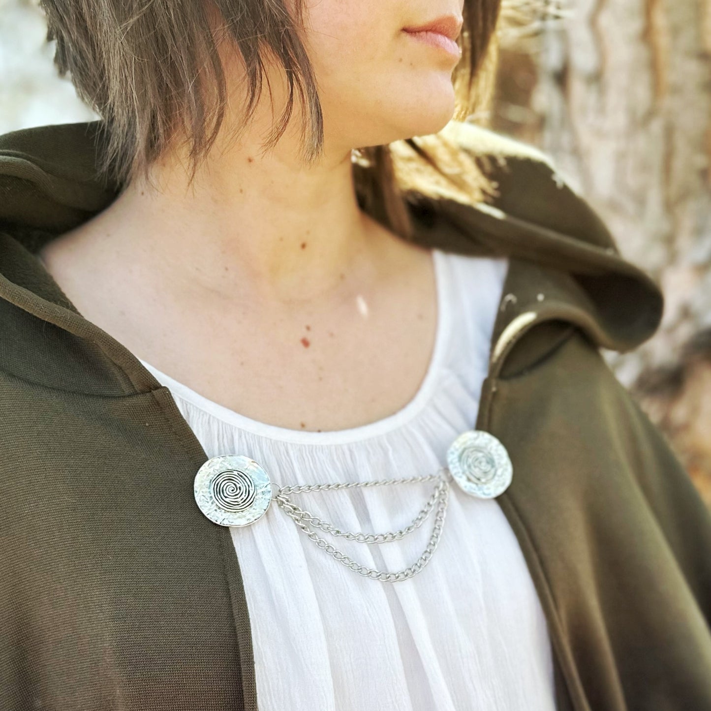 Silver Metal Medallions w/ Chains Cloak Clasp