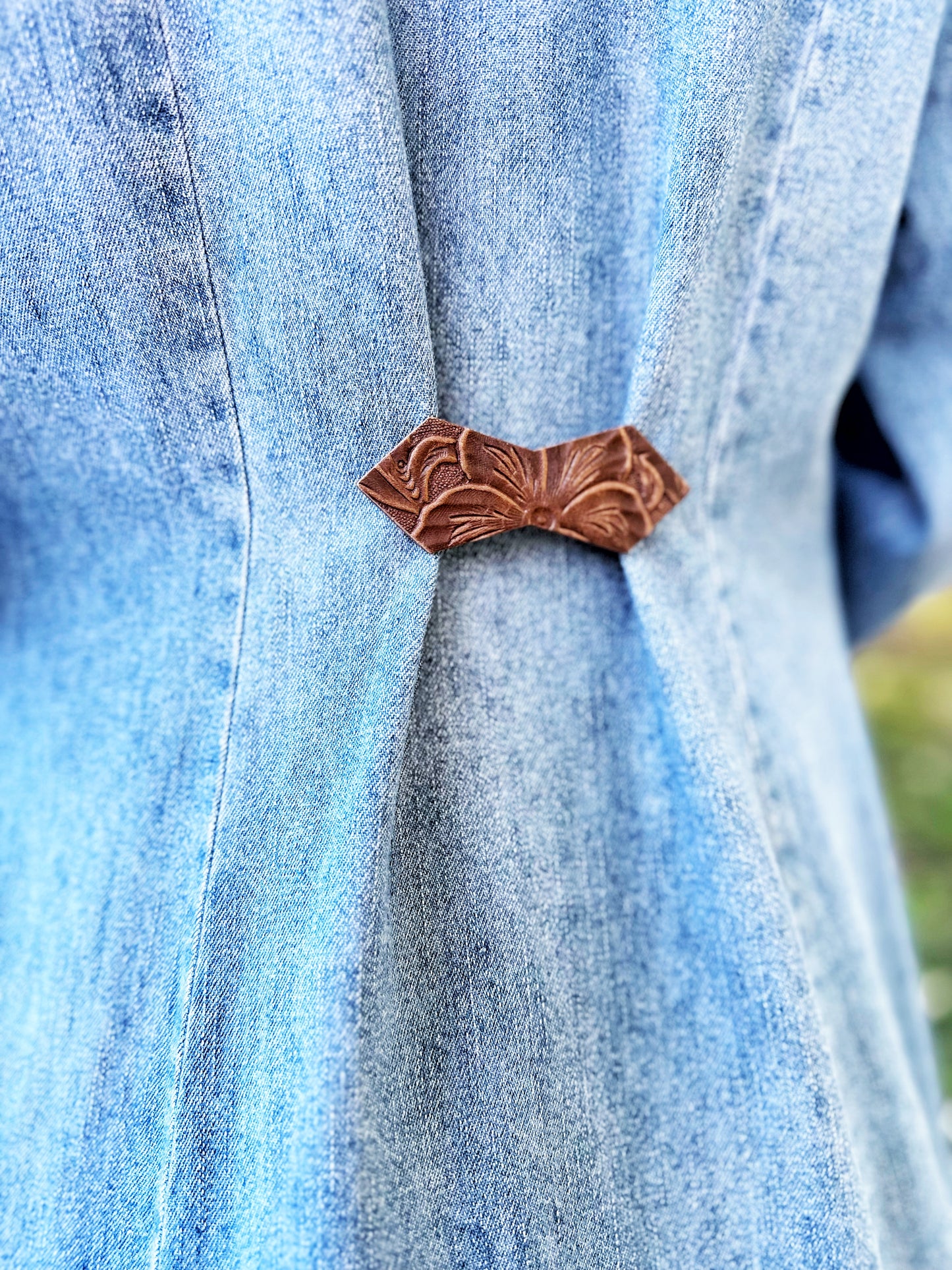 "Impressions" Raised Embossed Brown Leather Clasp