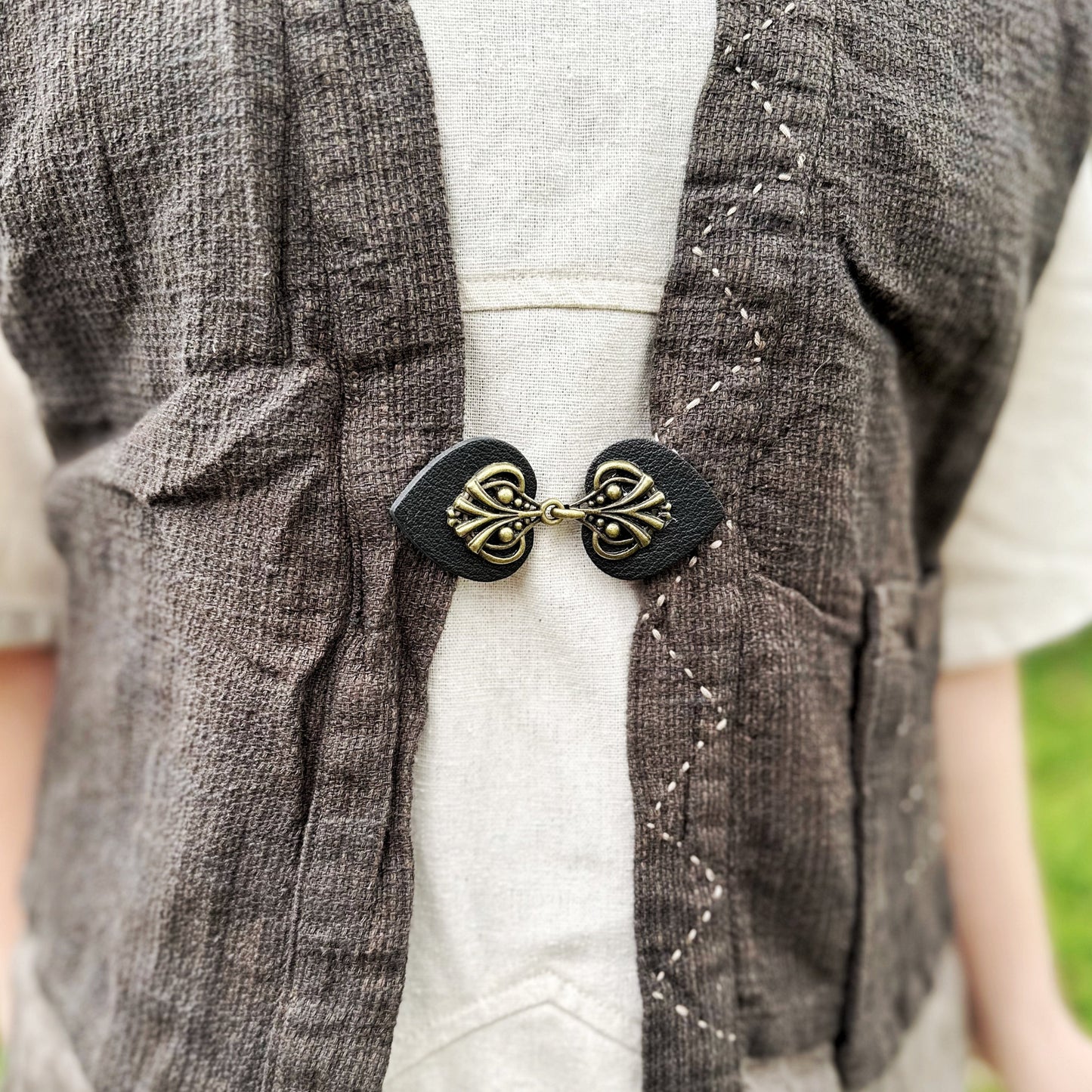 "Myriad" Bronze on Black Leather Clothing Clip