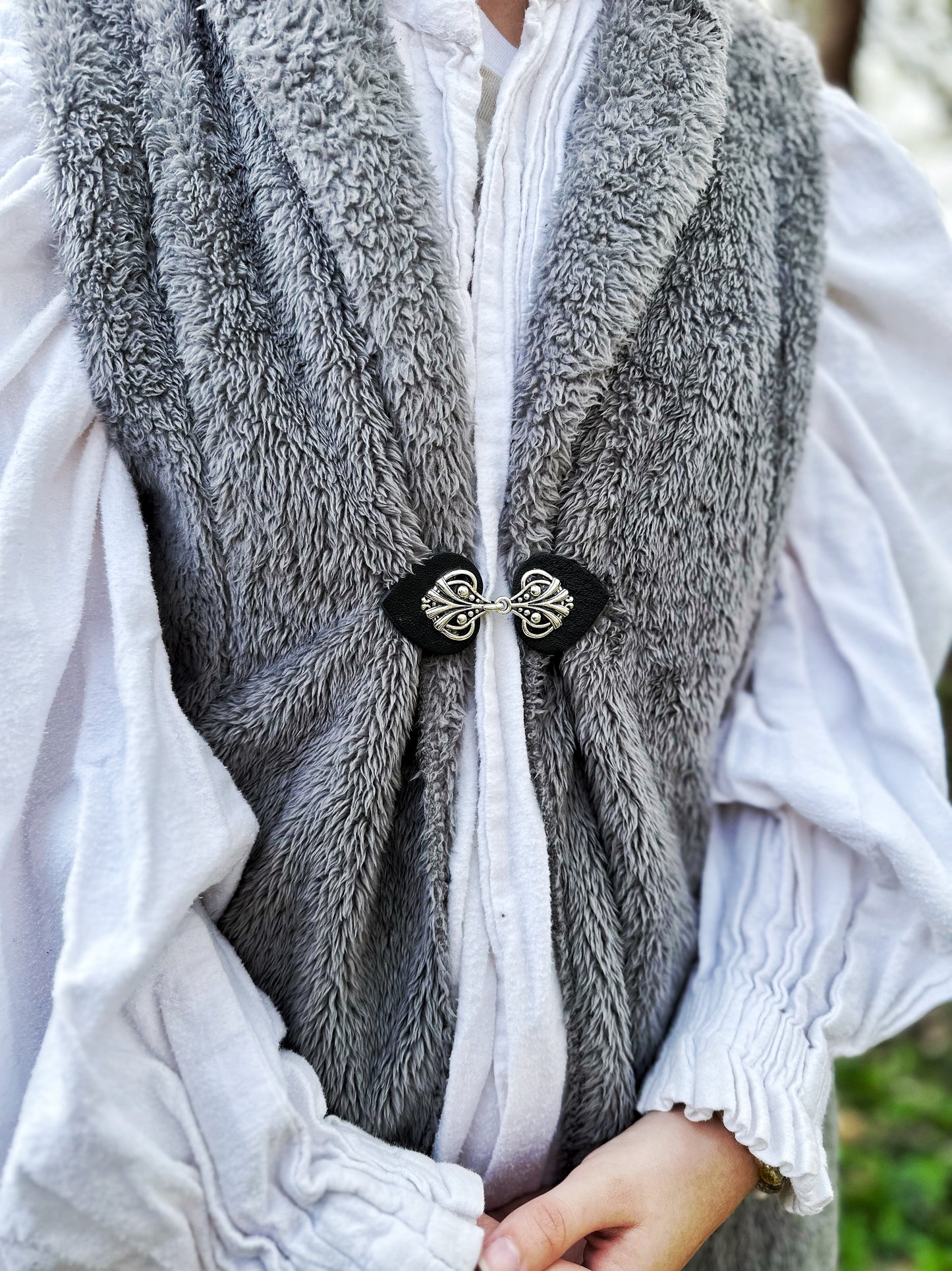 "Myriad" Silver on Black Leather Clothing Clip