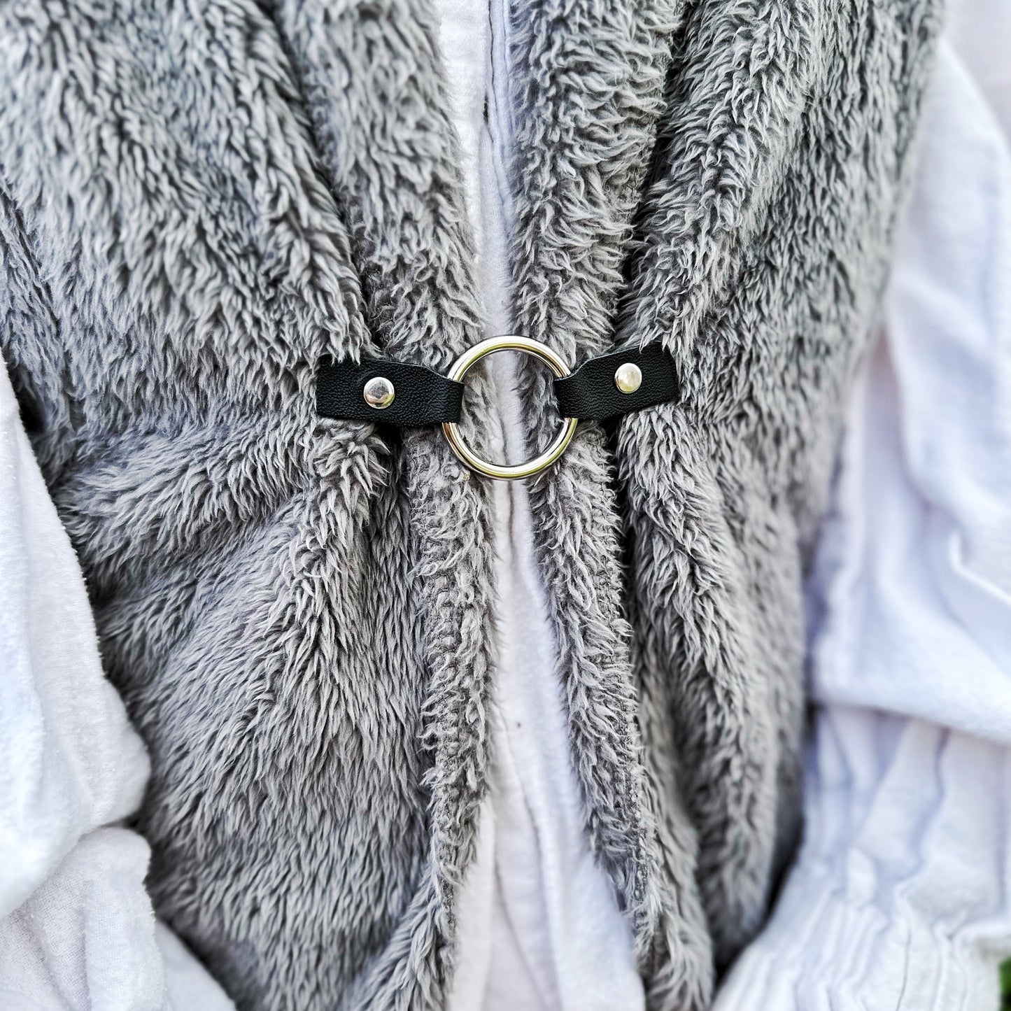 Silver Ring & Black Leather Clothing Clip