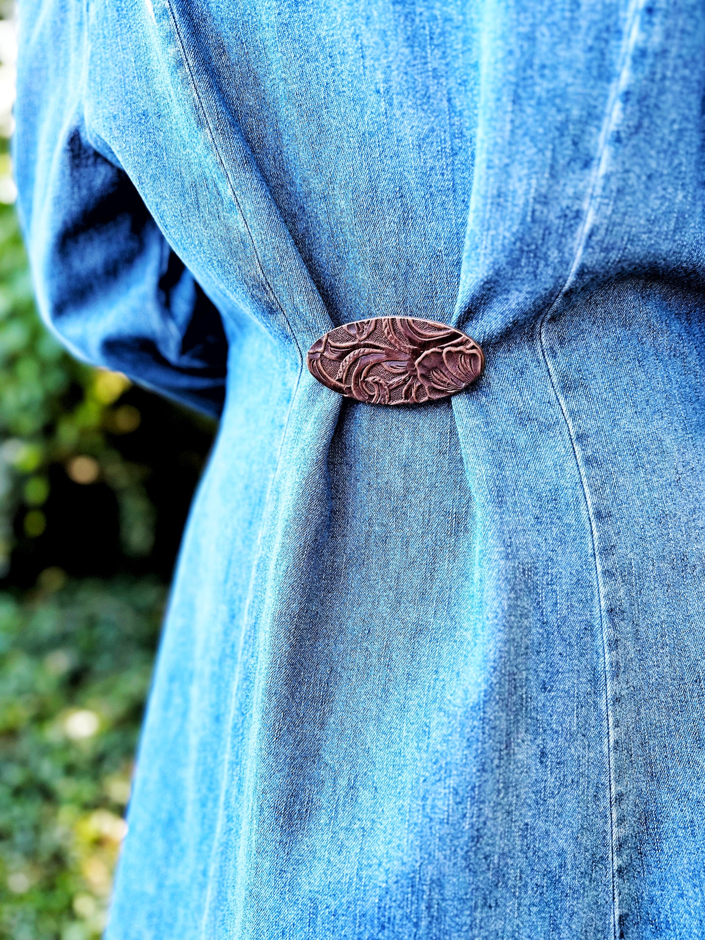 "Impressions" Raised Embossed Brown Leather Clasp