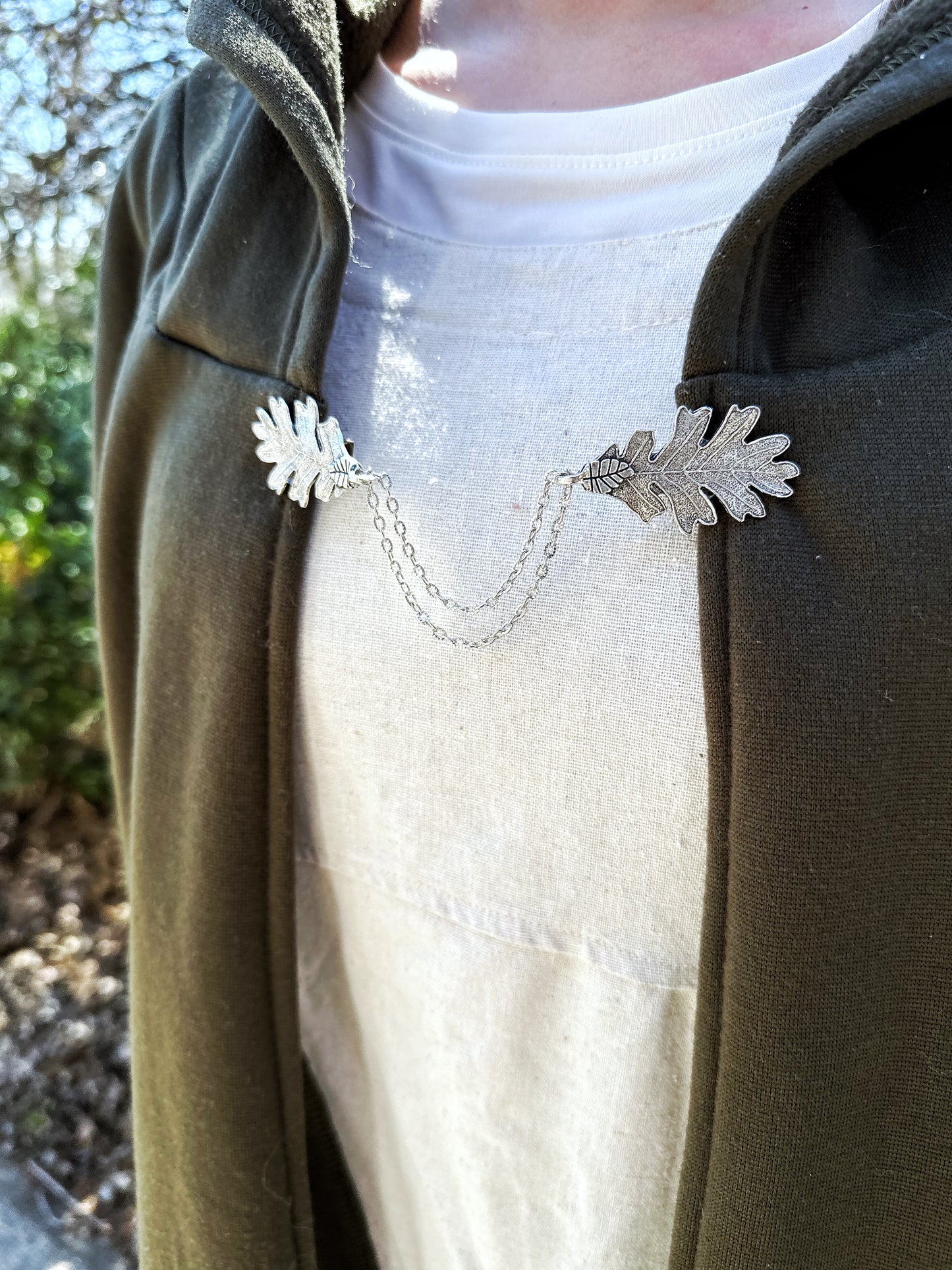 "Terebinth" Silver Leaf w/ Chains Cloak Clasp