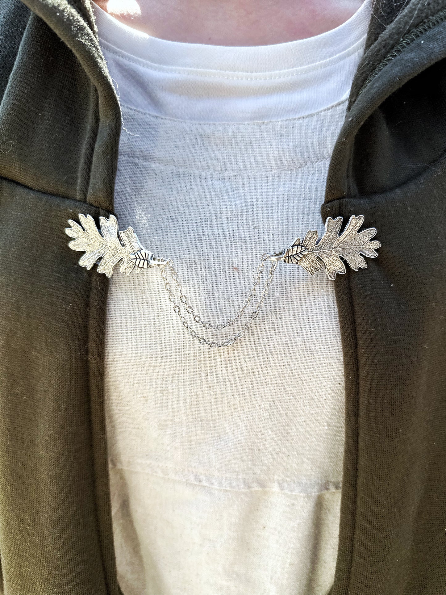 "Terebinth" Silver Leaf w/ Chains Cloak Clasp