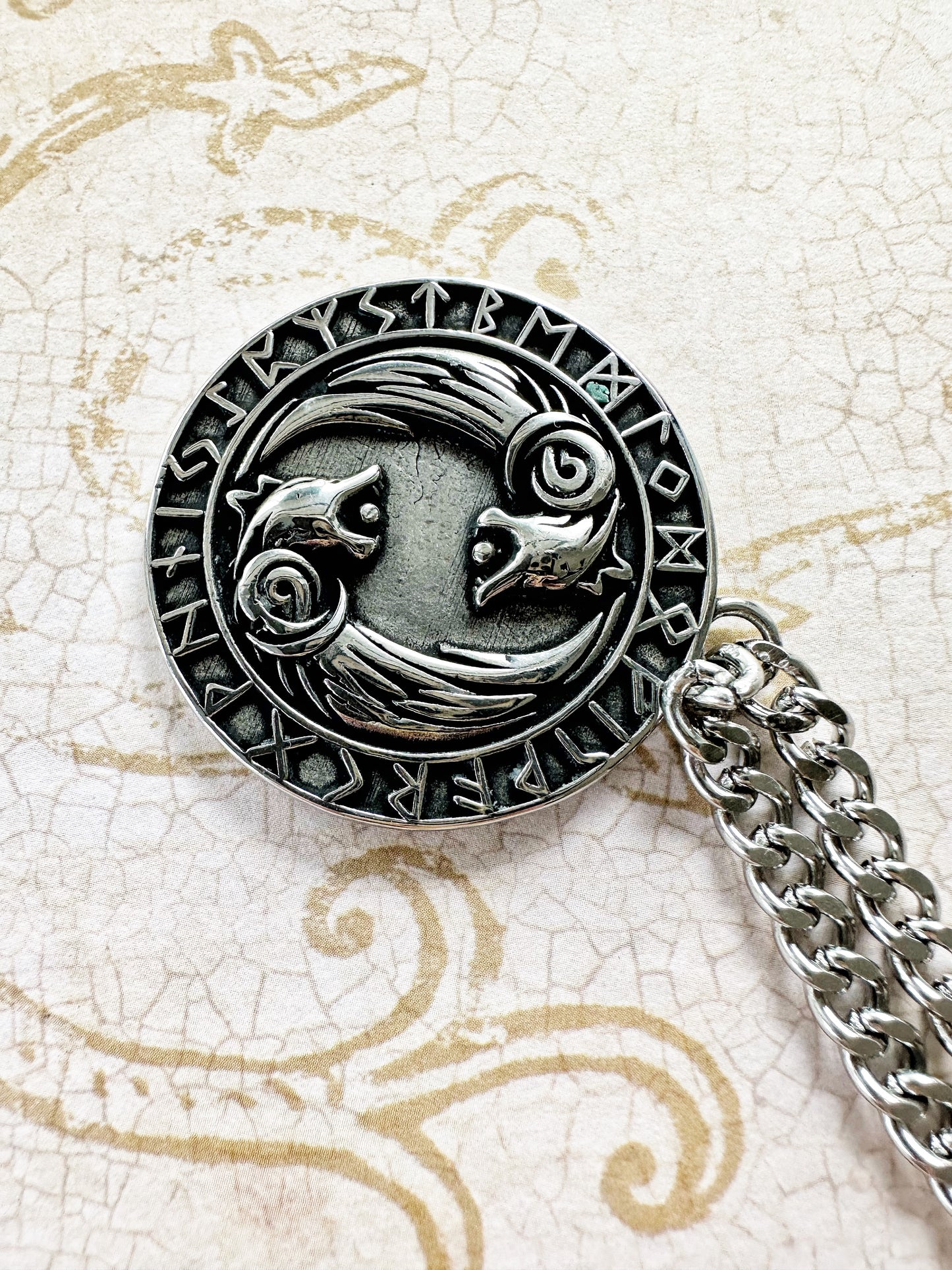 Nordic Wolf Silver Cloak Clasp w/ Chain (Stainless Steel)