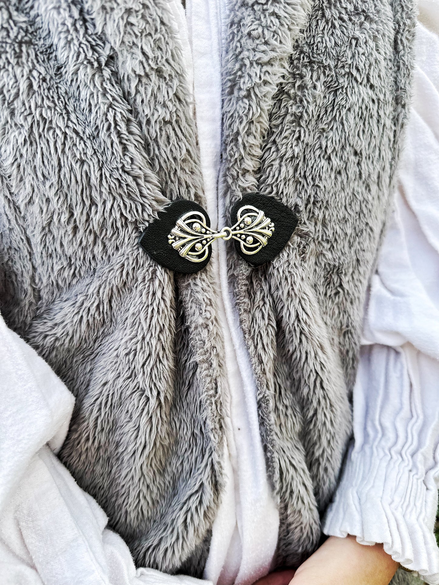 "Myriad" Silver on Black Leather Clothing Clip