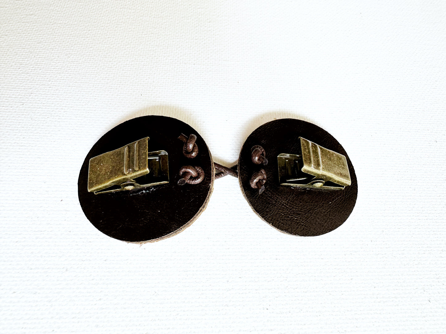 "Impressions" Raised Embossed Brown Leather Clasp Medallions