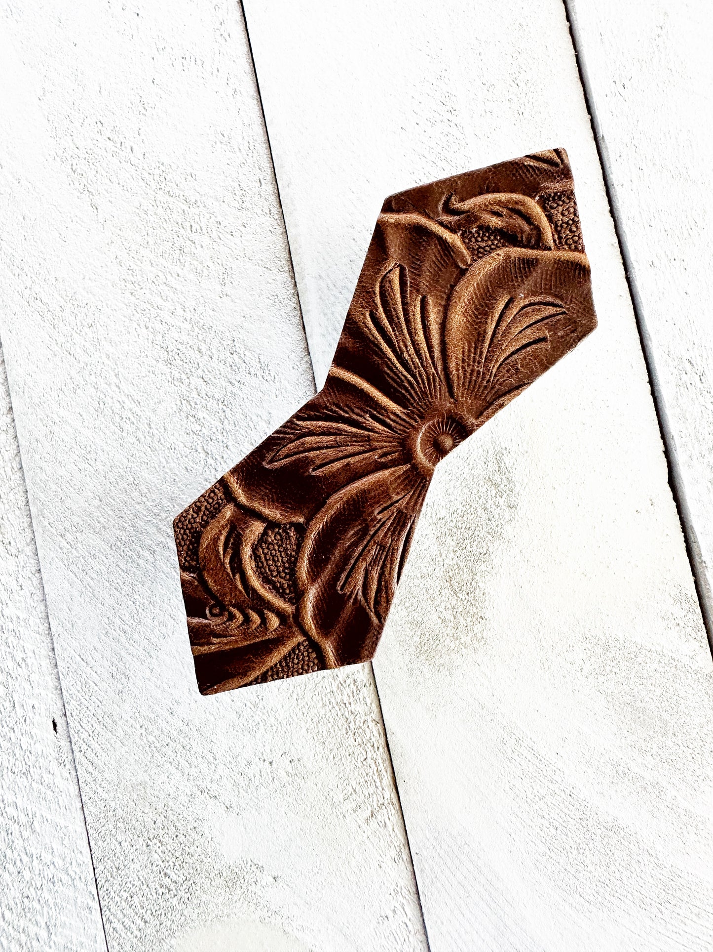 "Impressions" Raised Embossed Brown Leather Clasp