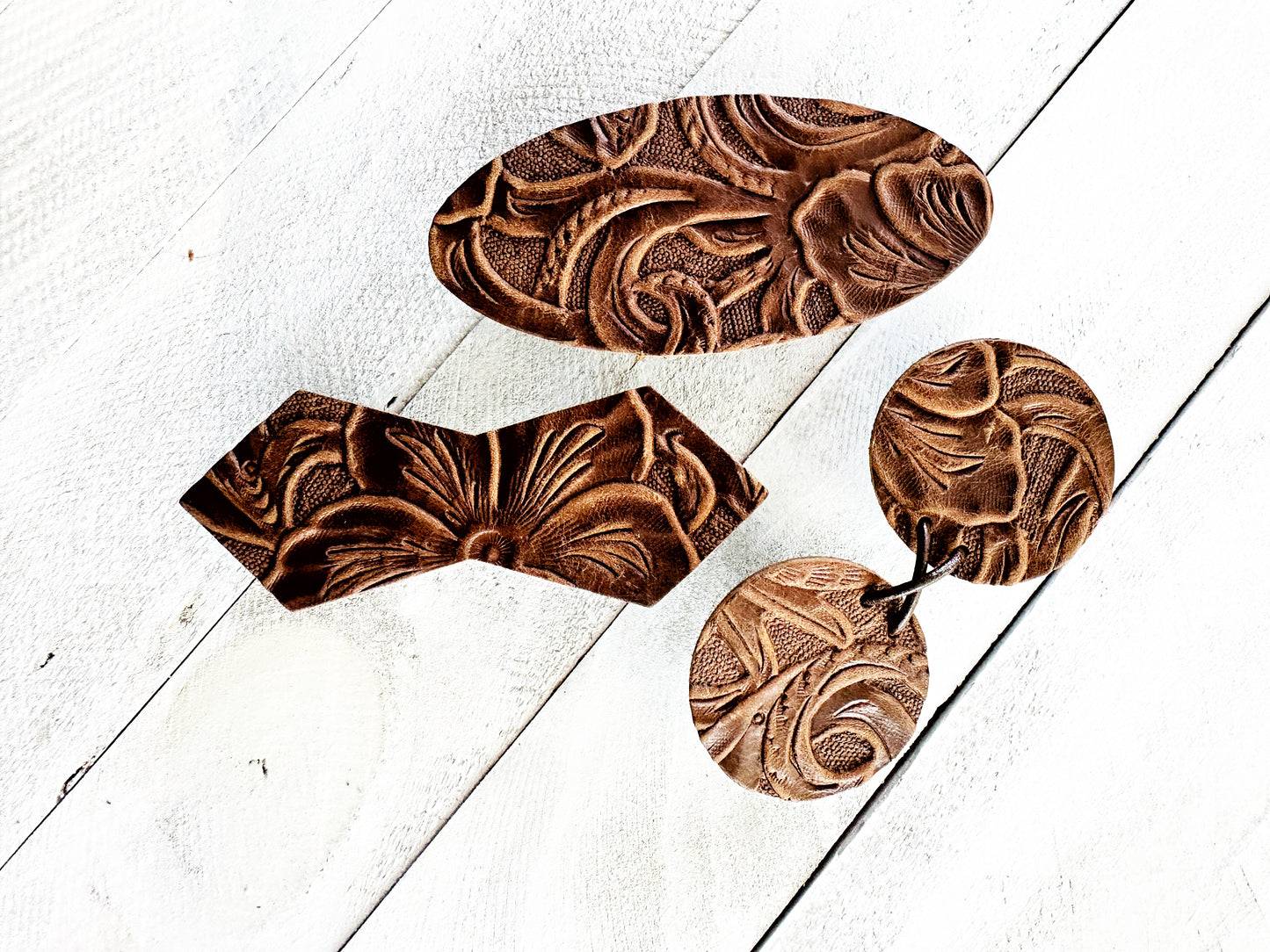 "Impressions" Raised Embossed Brown Leather Clasp