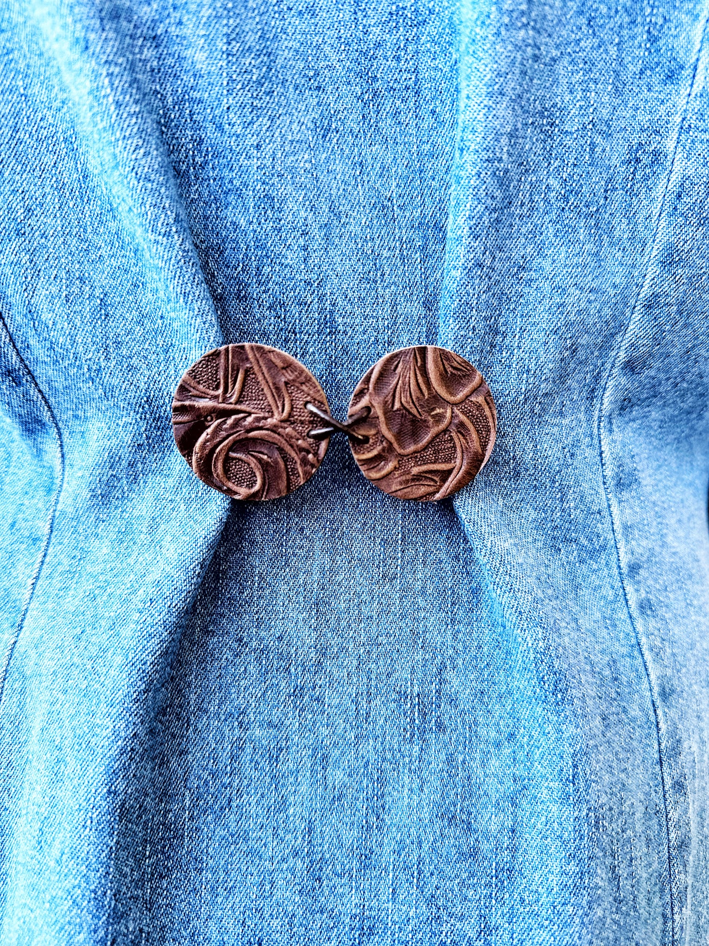 "Impressions" Raised Embossed Brown Leather Clasp Medallions