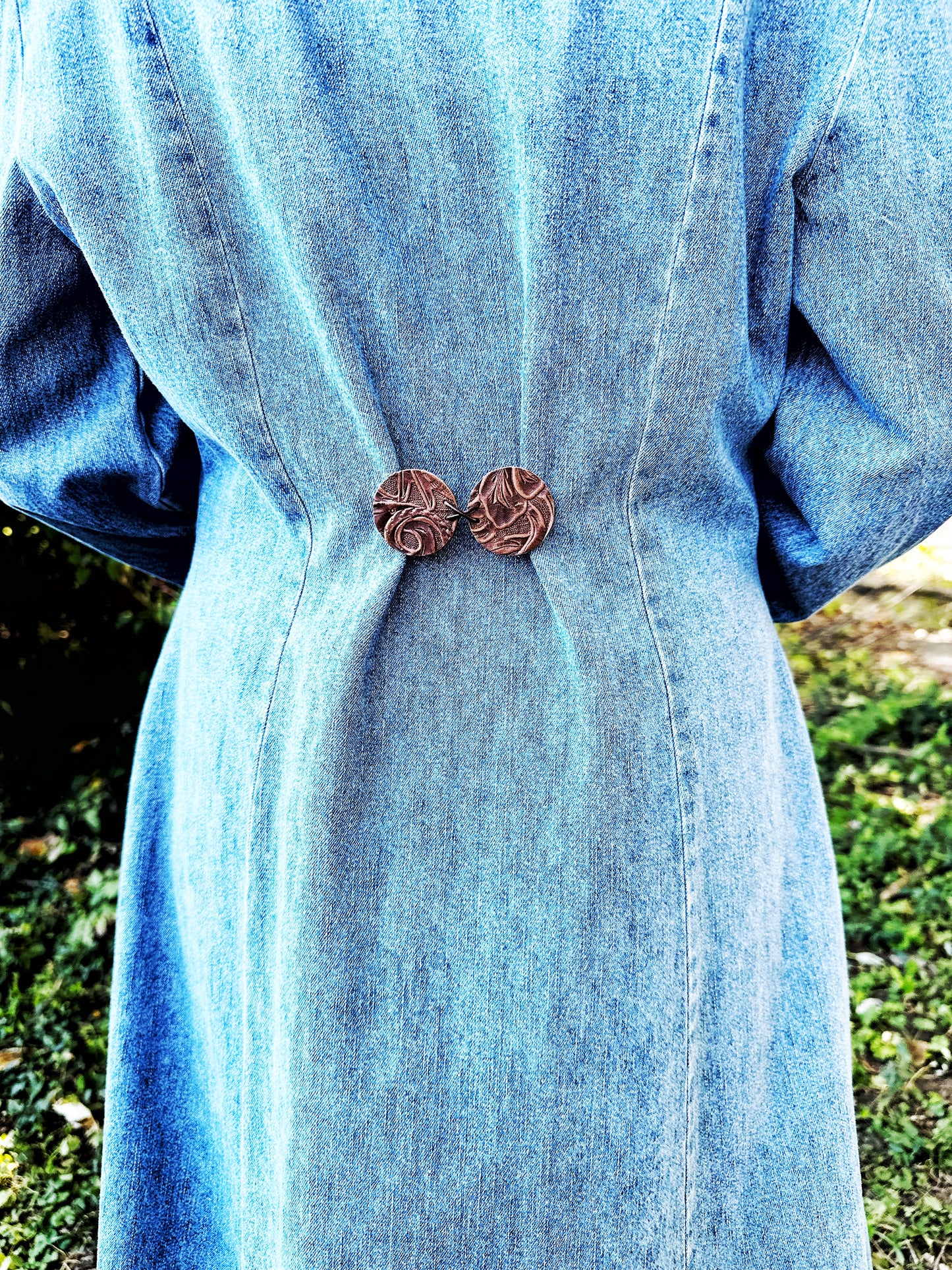 "Impressions" Raised Embossed Brown Leather Clasp Medallions