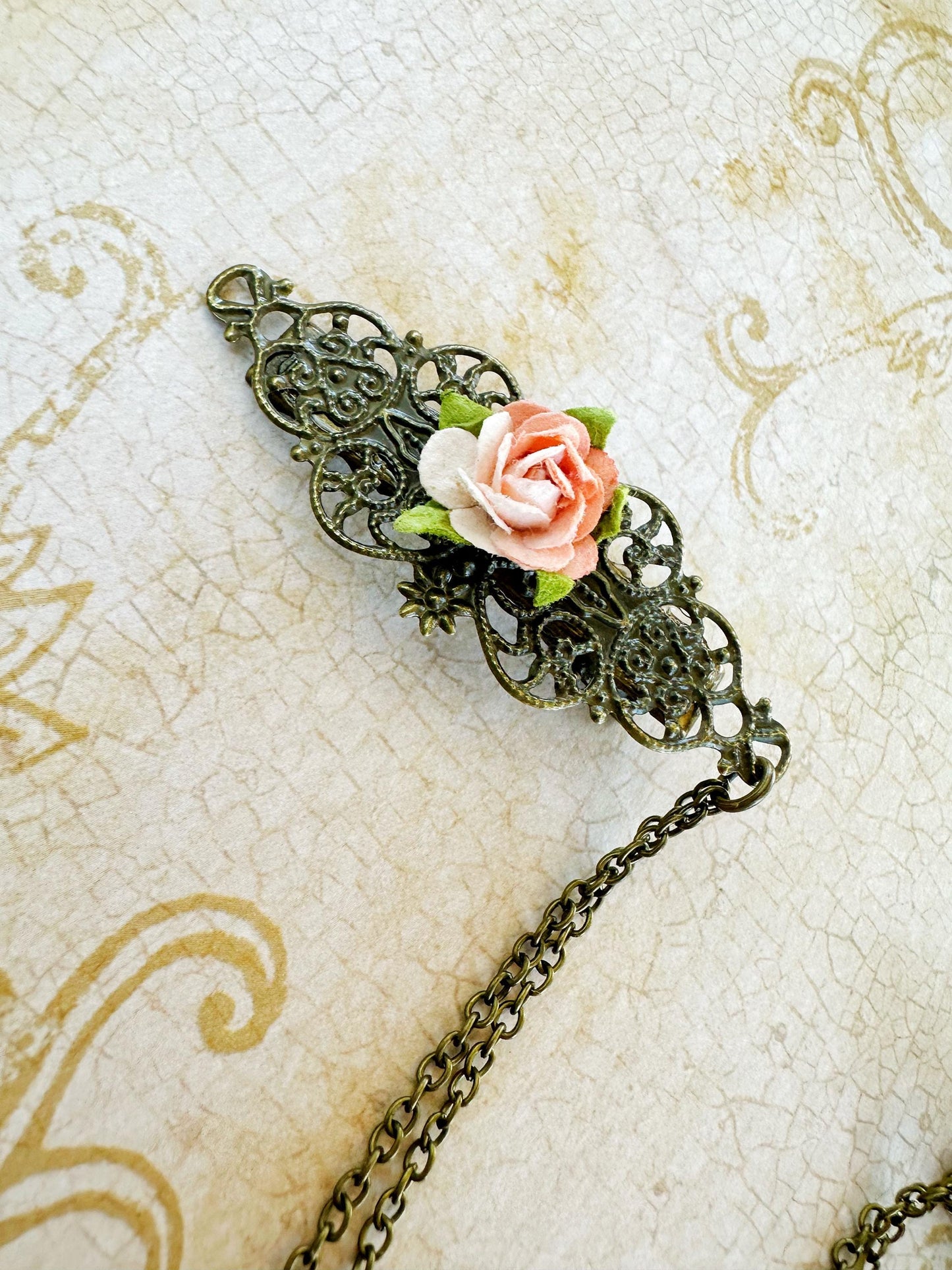 Bronze Flower Hair Clips with Chains