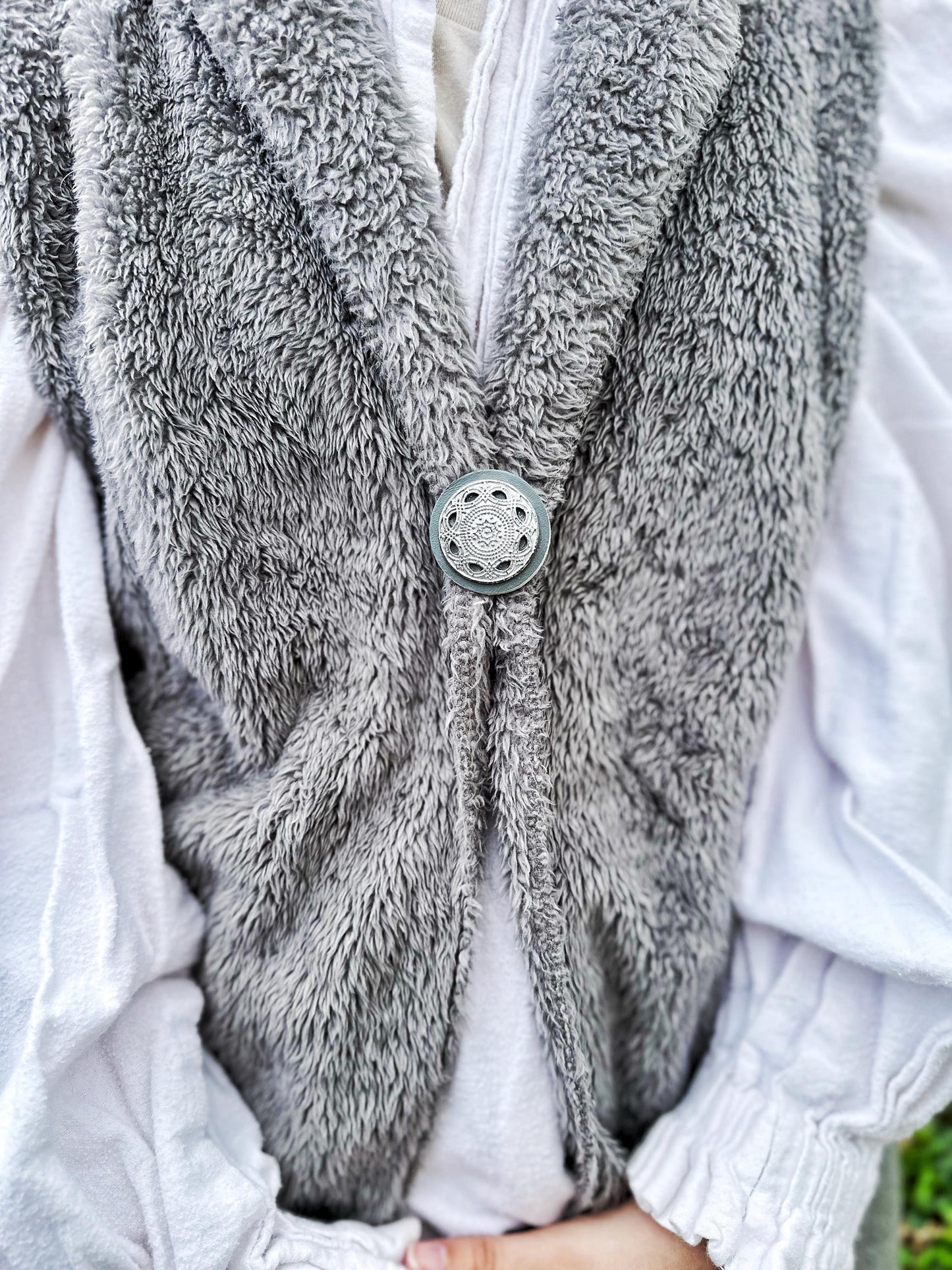 Single Metal & Leather Medallion Brooch Pin