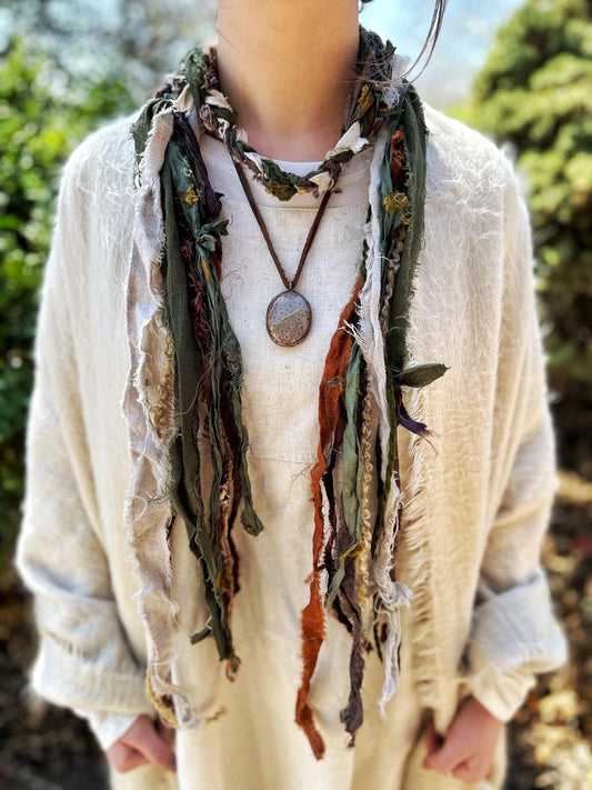 NEW Green & Brown Hobo Scarf | Hippie Clothes | Festival Clothing and Accessories | Unique Scarves for Men, Women | Upycled, Organic Cotton