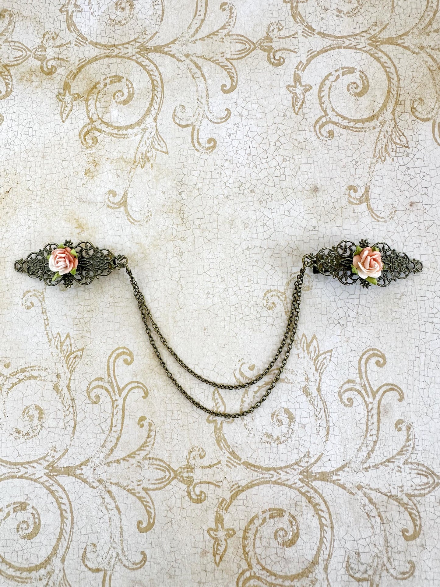 Bronze Flower Hair Clips with Chains