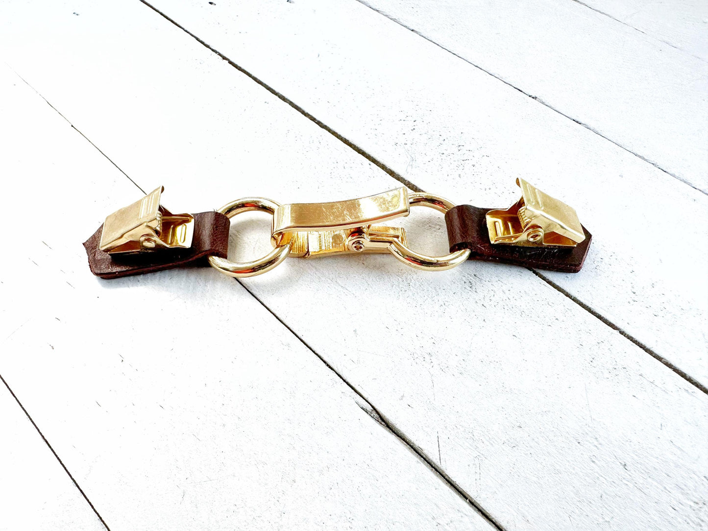 NEW Gold Buckle & Dark Brown Leather Cinch Clip, Skinny Belt Alternative for Dress, Jacket, Cardigan, Mini-Tailor Button Closure
