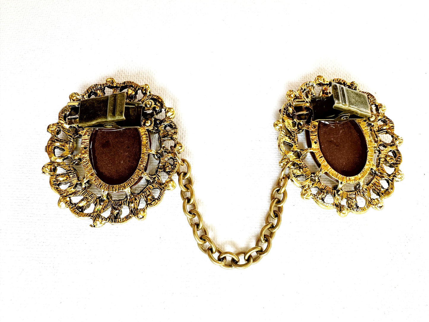 Gold-toned Cameo Cloak Clasp, Costume Cameo Brooch w/ Rhinestones | Victorian Fairytale Closure, Gothic Edwardian Adult Costume Accessories