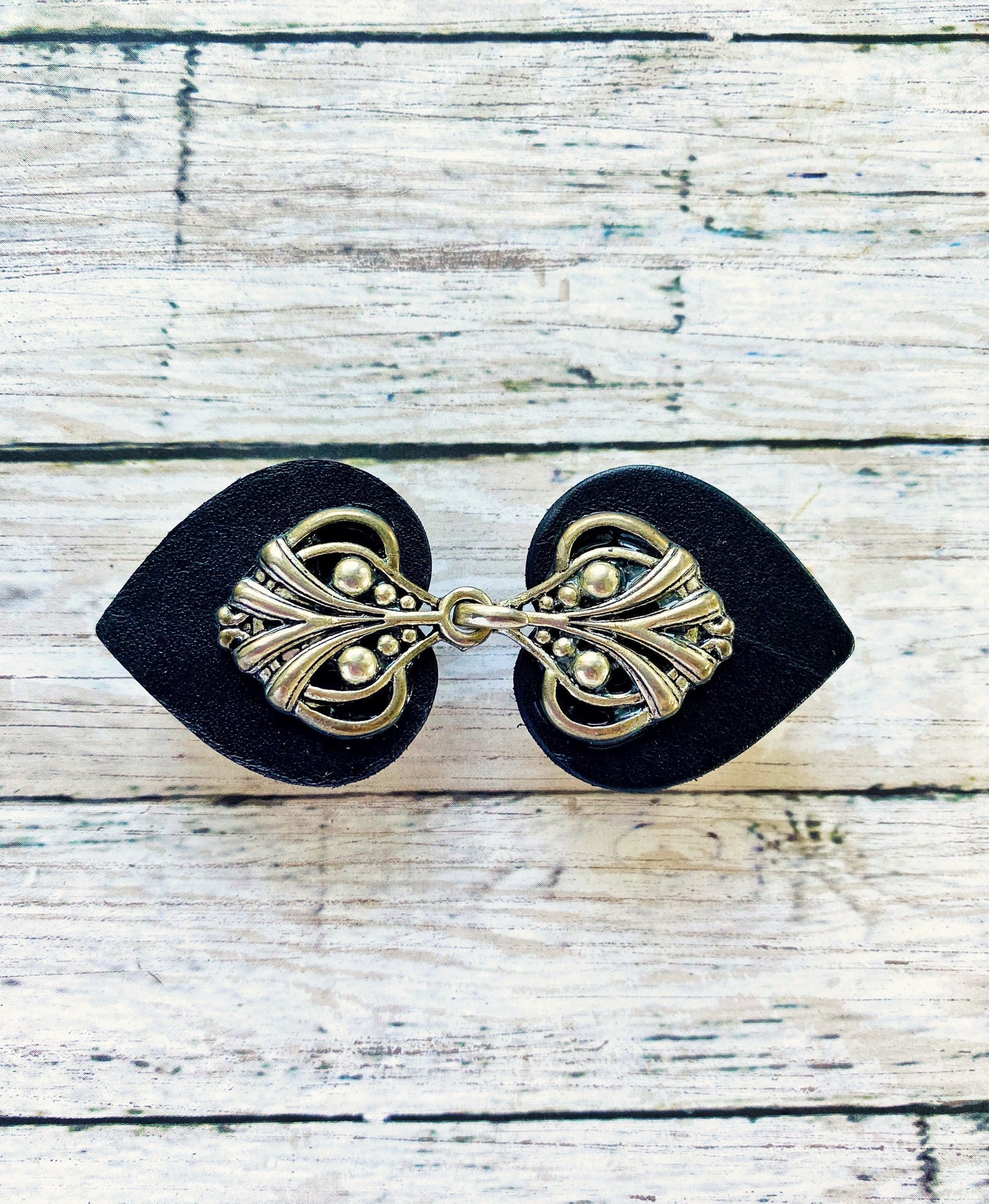 "Myriad" Silver on Black Leather Clothing Clip