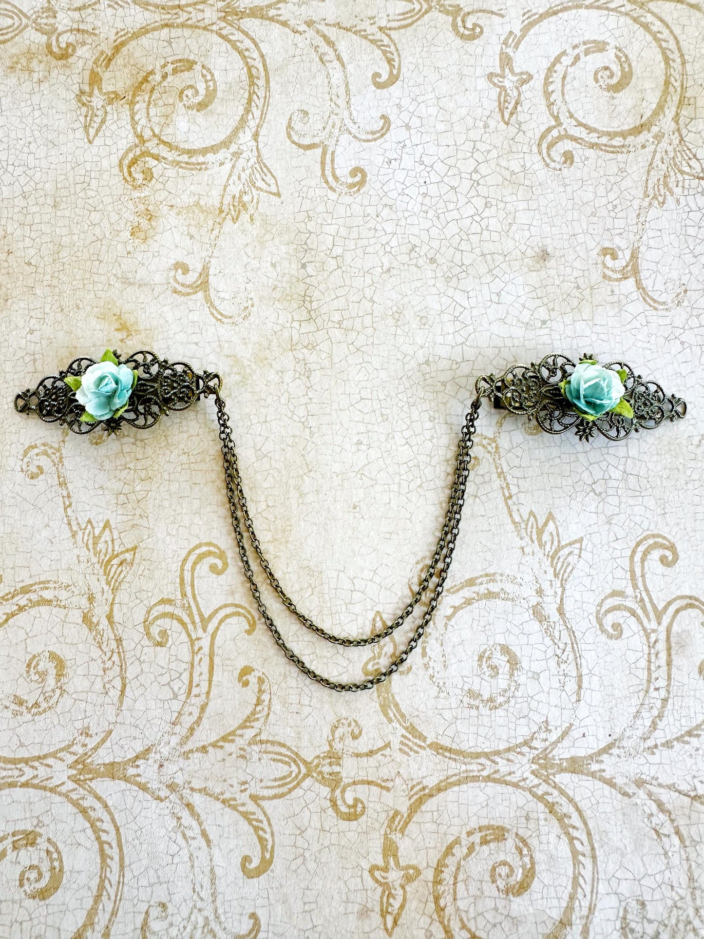 Bronze Flower Hair Clips with Chains