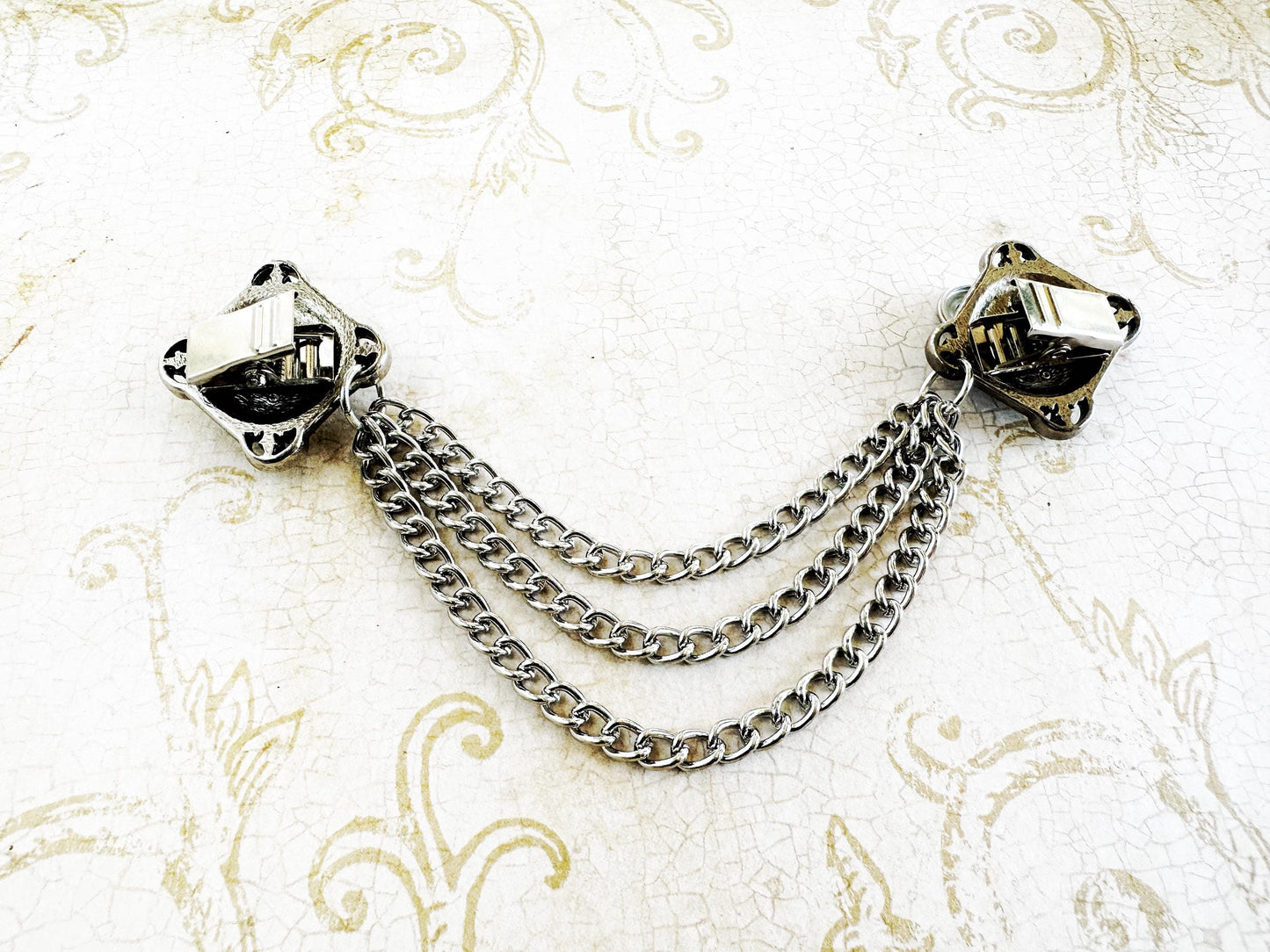 NEW* Heavy Silver & Amethyst Cloak Clasp with Draping Chains | Vintage Repurposed