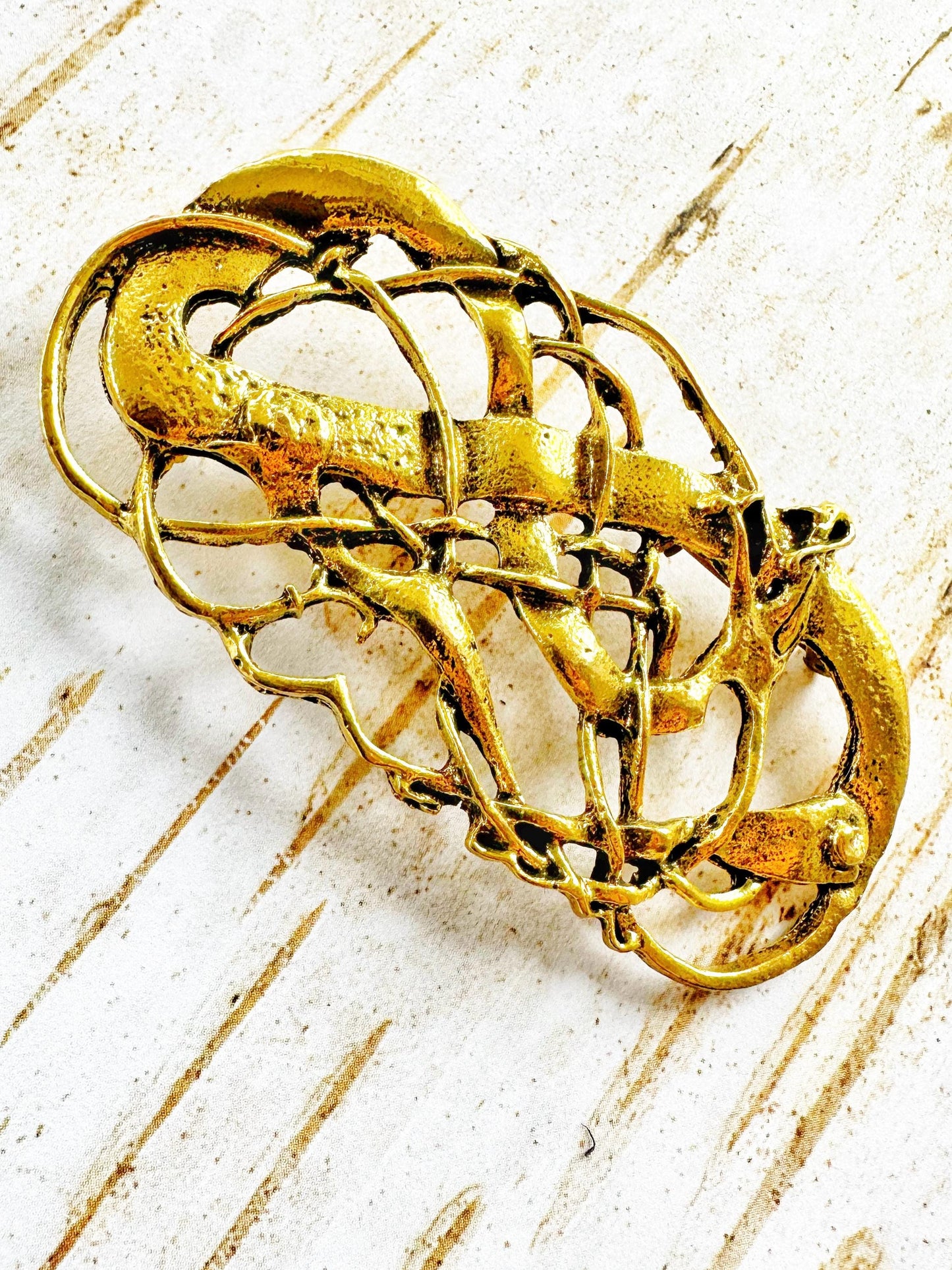 NEW Gold-toned Twisted Knot Metal Cloak Clasp & Large Brooch