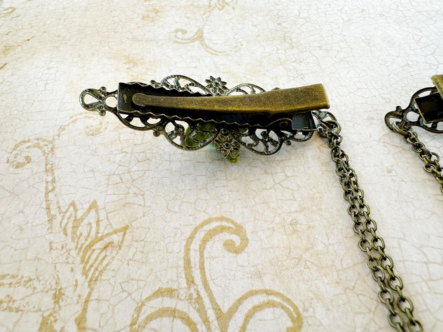 Bronze Flower Hair Clips with Chains