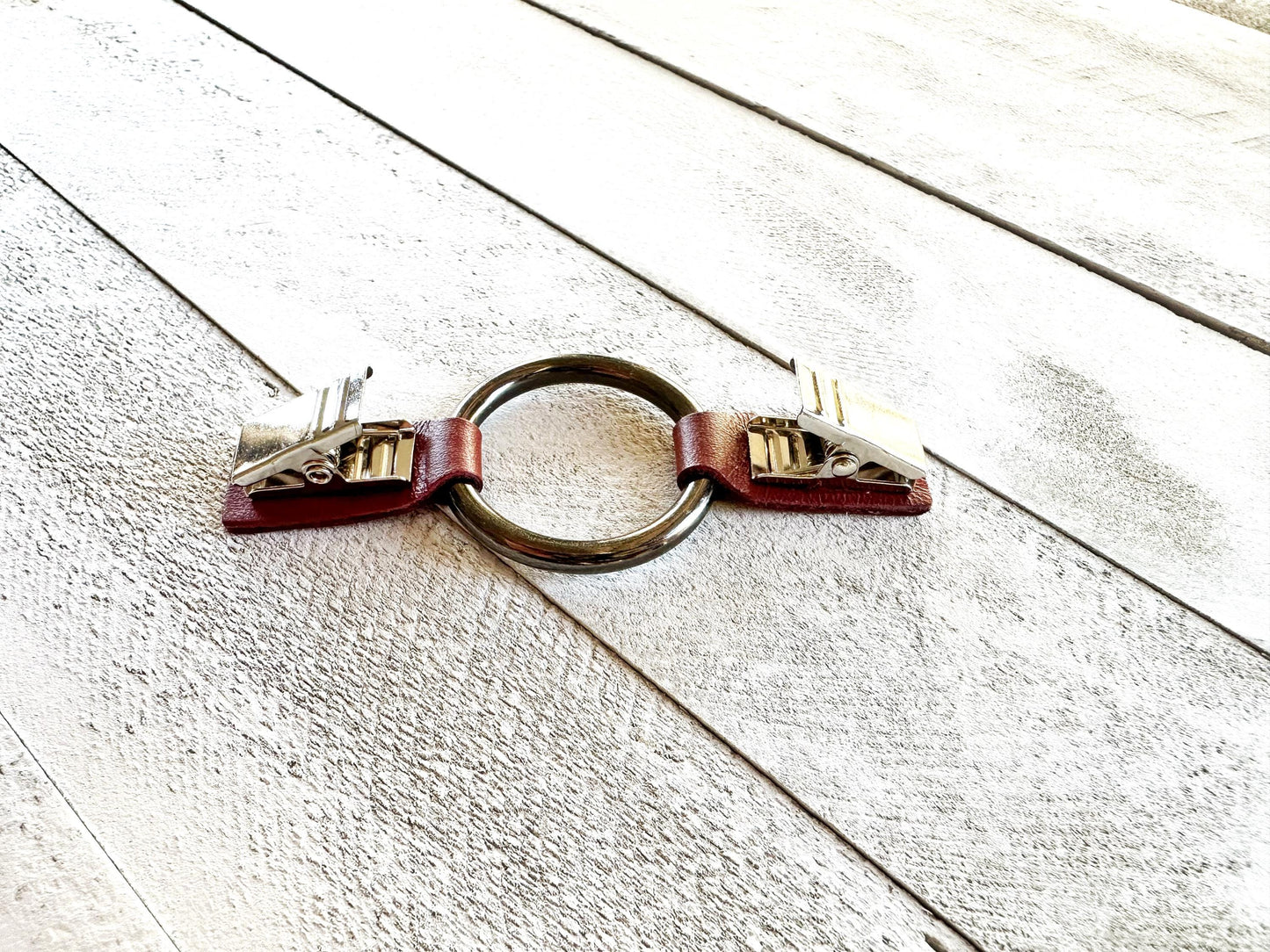 Dress Cinch Clip | Black Ring & Red Leather Sweater Clip | Unique Clothing Clasps Shawl Clip | Steampunk Minimalist Versatile Capsule