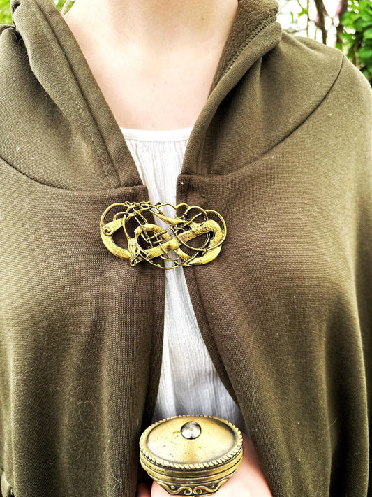 NEW Gold-toned Twisted Knot Metal Cloak Clasp & Large Brooch