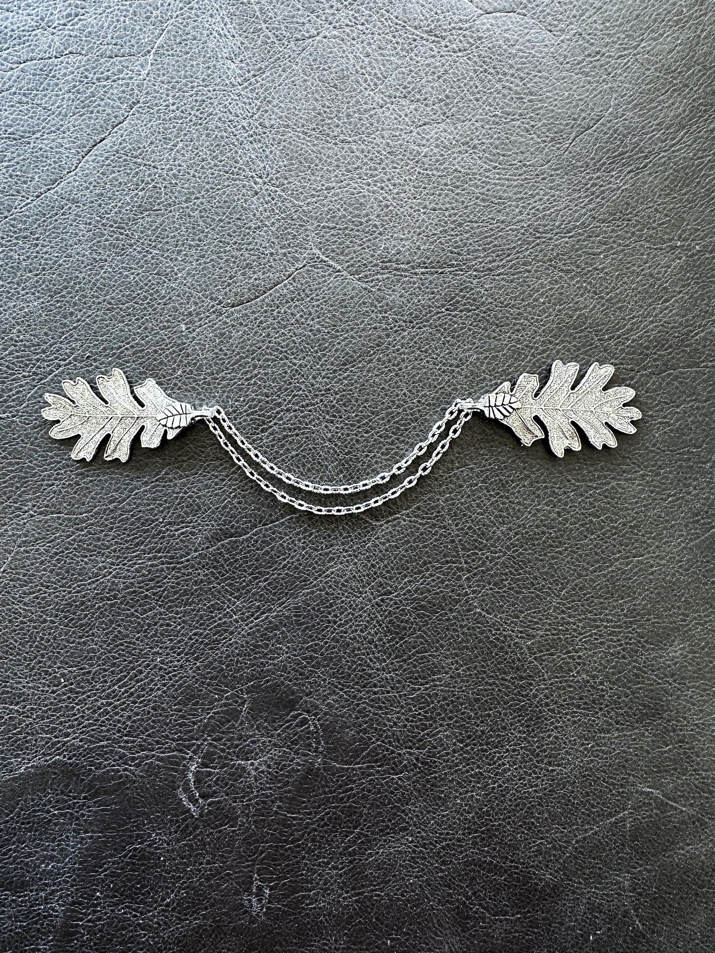 "Terebinth" Silver Leaf w/ Chains Cloak Clasp