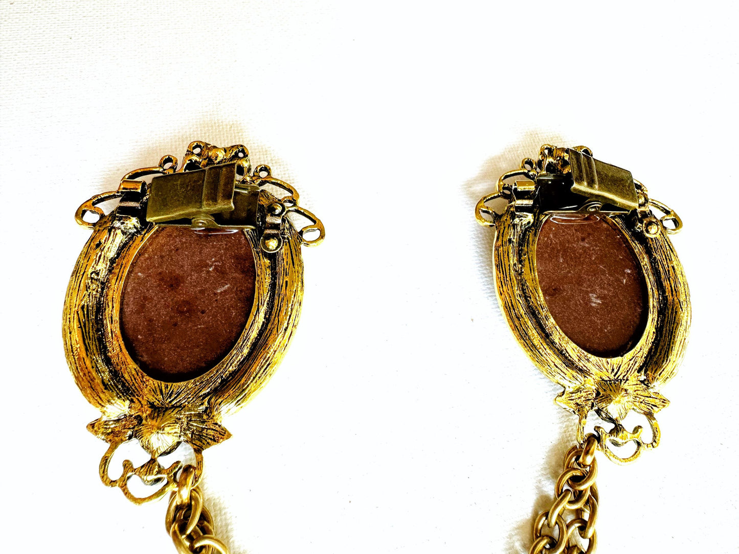 Gold-toned Cameo Cloak Clasp, Costume Cameo Brooch w/ Chains | Victorian Fairytale Closure, Gothic Edwardian  | Adult Costume Accessories