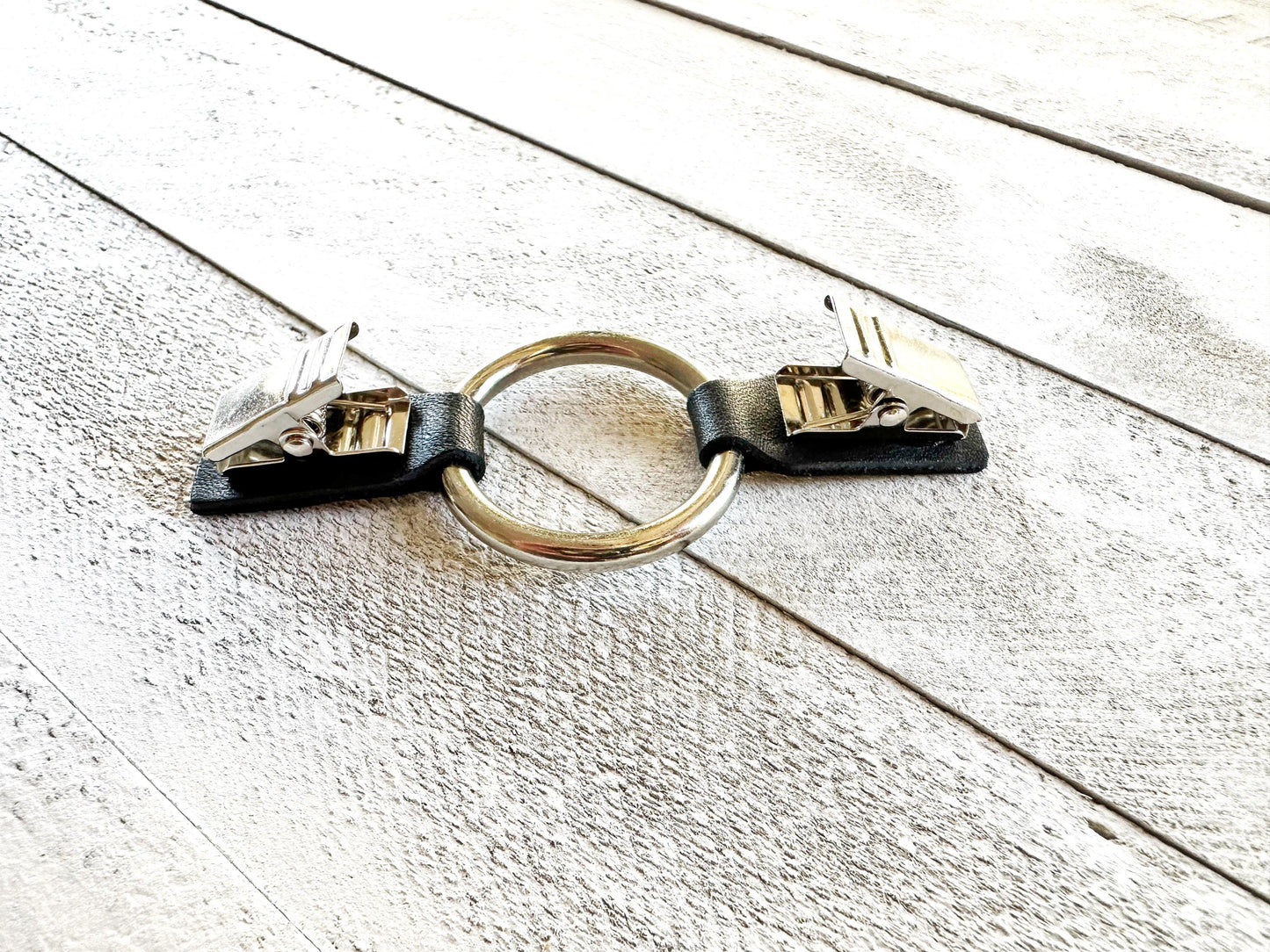 Dress Cinch Clip | Silver Ring & Gray Leather Sweater Clip | Unique Clothing Clasps Shawl Clip | Steampunk Minimalist Versatile Capsule