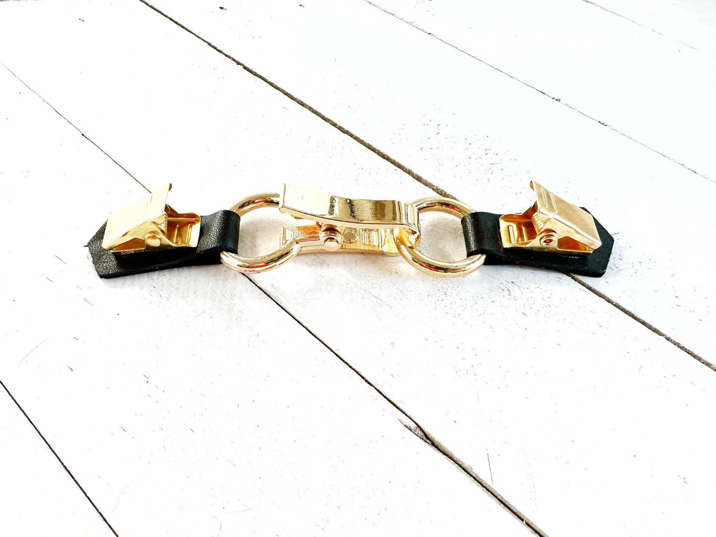 NEW Gold Buckle & Black Leather Cinch Clip, Skinny Belt Alternative for Dress, Jacket, Cardigan, Mini-Tailor Button Closure, KardiKlips