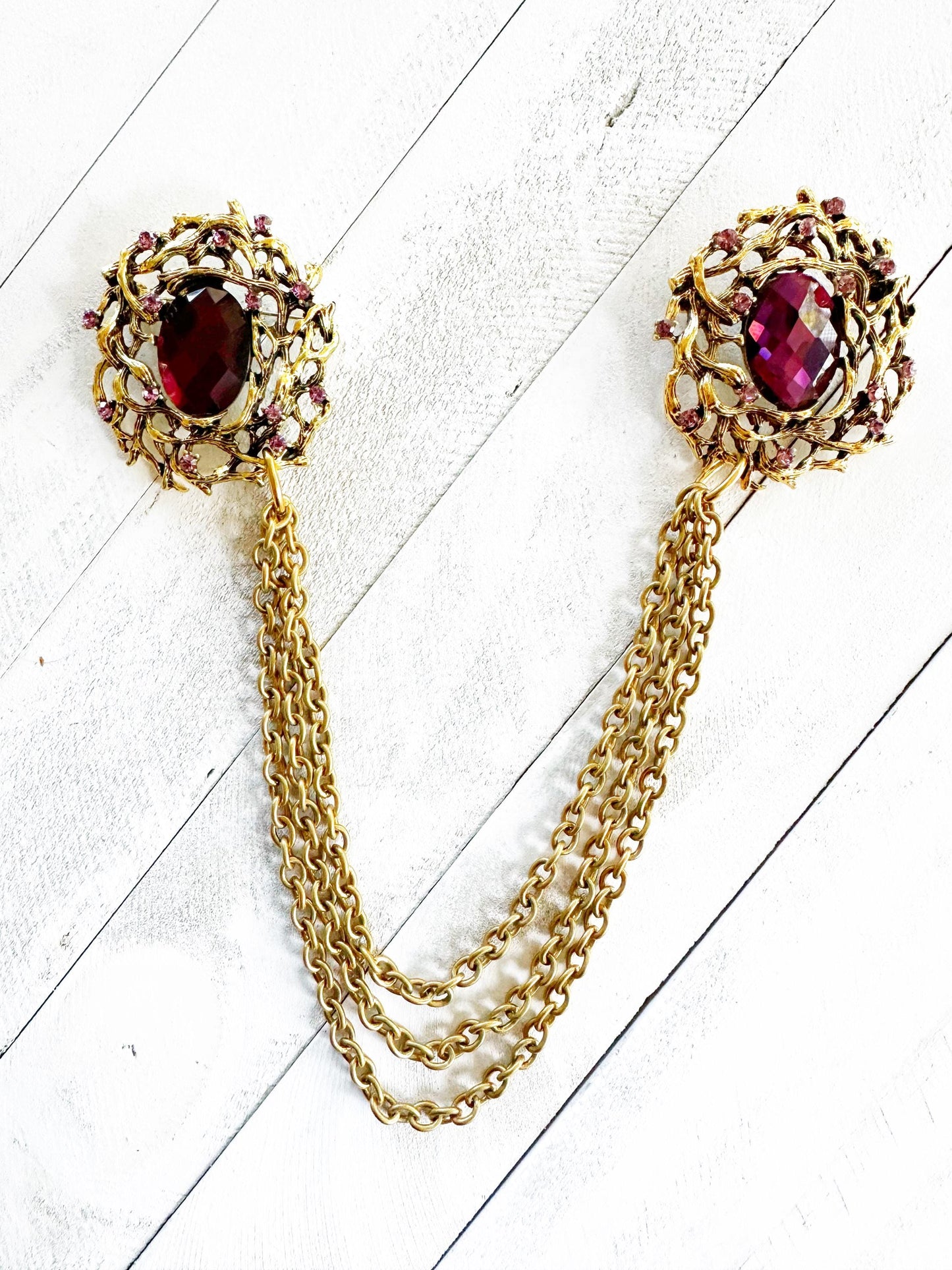 Amethyst and Gold Cloak Clasp, Costume Brooch w/ Chains | Forest Fairytale Brooches, Woodland Elf Nymph | Adult Costume Accessories Closure