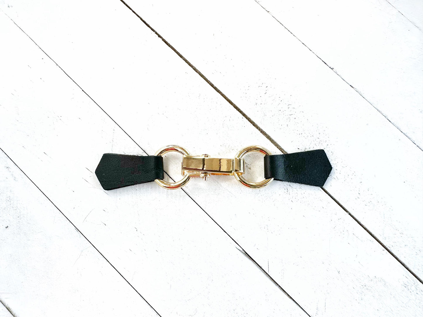 NEW Gold Buckle & Black Leather Cinch Clip, Skinny Belt Alternative for Dress, Jacket, Cardigan, Mini-Tailor Button Closure, KardiKlips