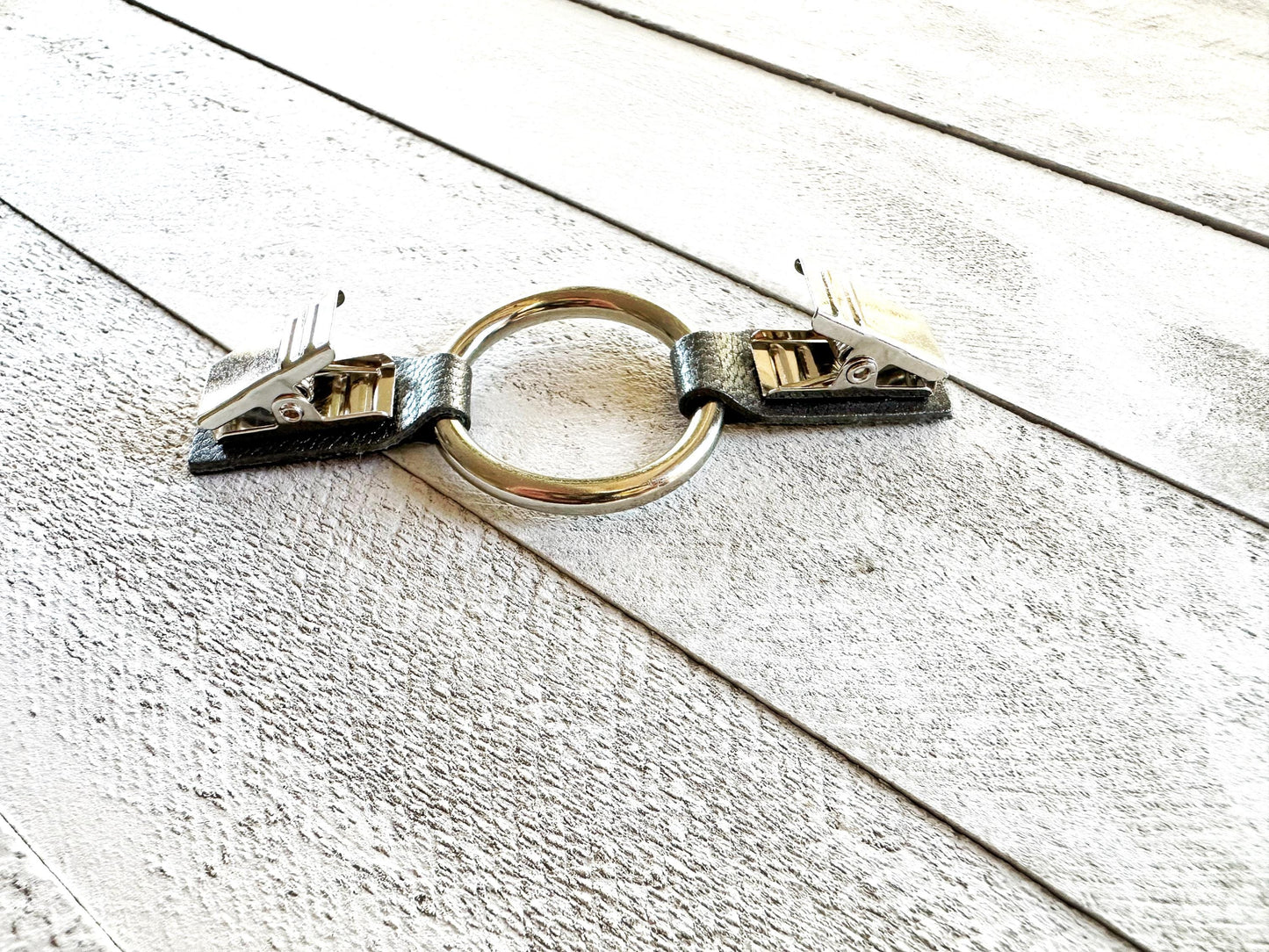 Silver Ring & Black Leather Clothing Clip