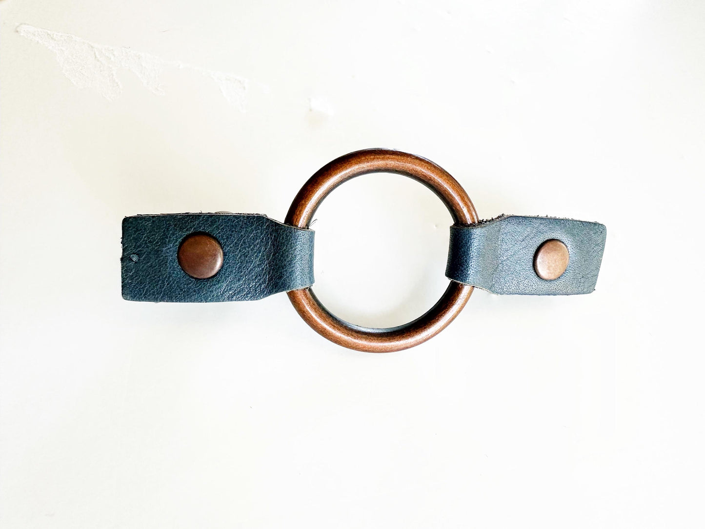 Dress Cinch Clip | Copper Ring & Blue Leather Sweater Clip | Unique Clothing Clasps Shawl Clip | Steampunk Minimalist Versatile Skinny Belt