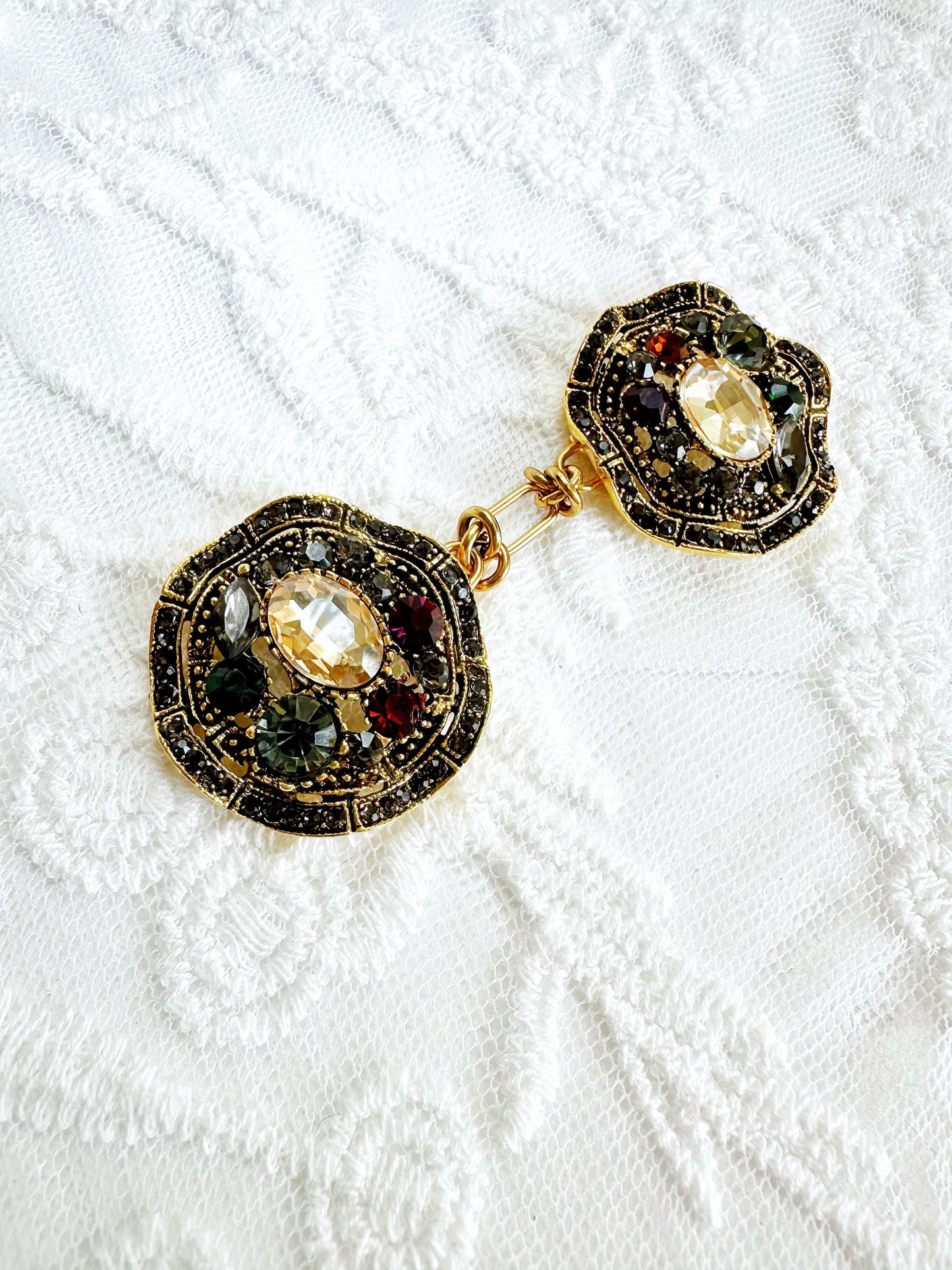 Bejeweled Gold Baroque Cinch Clip | Cardigan and Sweater Clips | Scarf Clasp Brooches for Dress Belt | Unique Handmade USA Gift | KardiKlip