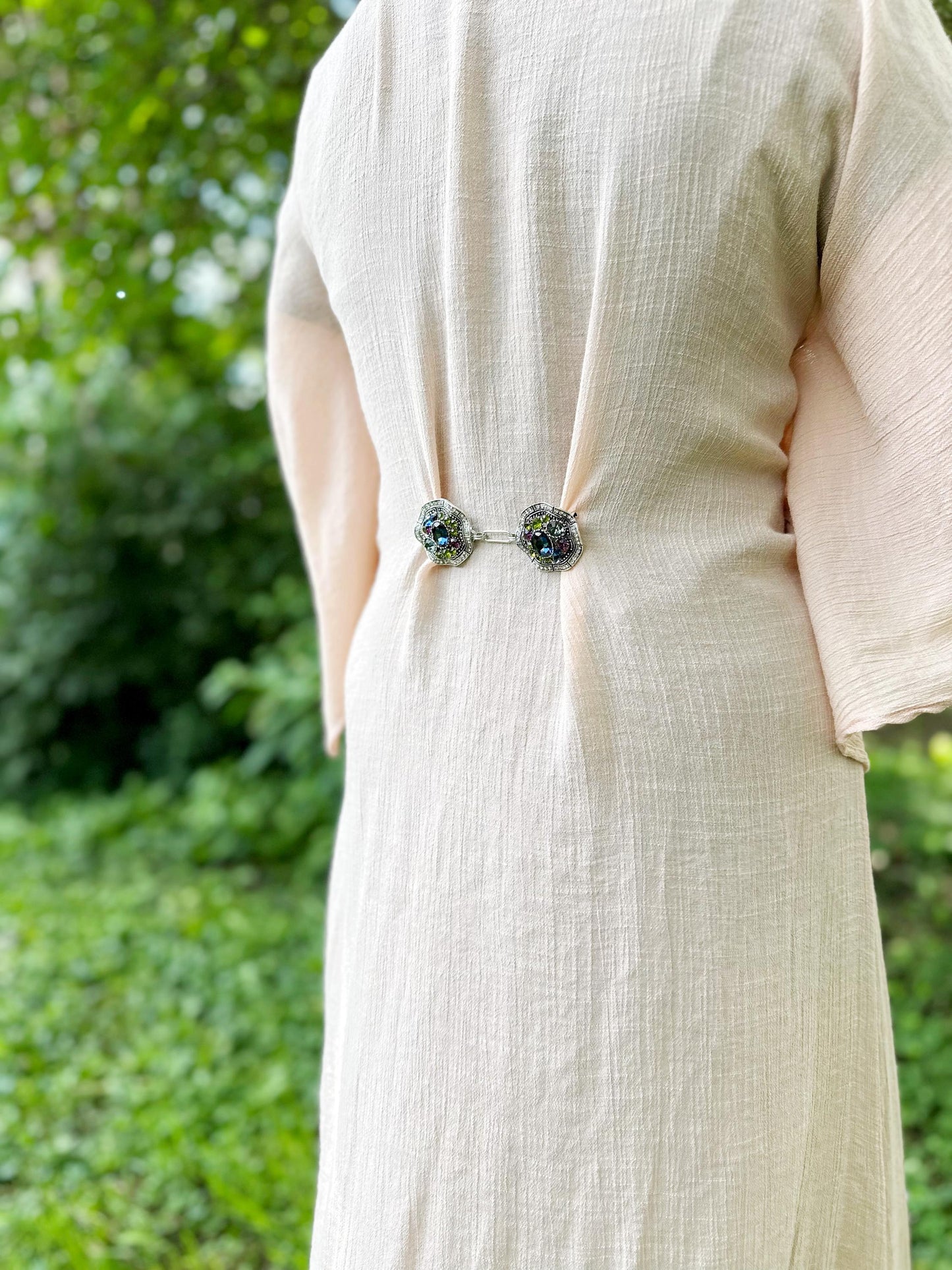 Bejeweled Silver Baroque Cinch Clip | Cardigan and Sweater Clips | Scarf Clasp Brooches for Dress Belt | Unique Handmade USA Gift, KardiKlip