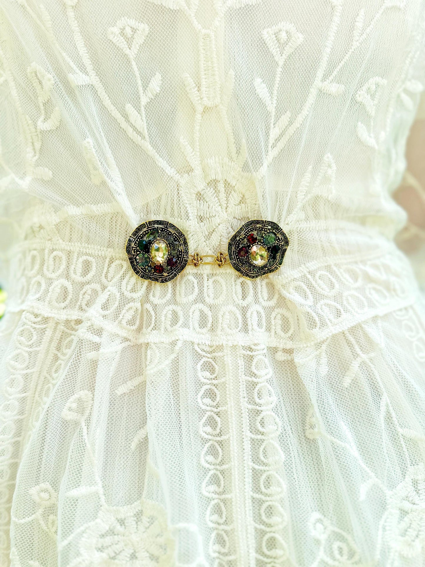 Bejeweled Gold Baroque Cinch Clip | Cardigan and Sweater Clips | Scarf Clasp Brooches for Dress Belt | Unique Handmade USA Gift | KardiKlip